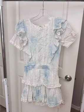 LoveShackFancy Natasha Dress Light Blue and White